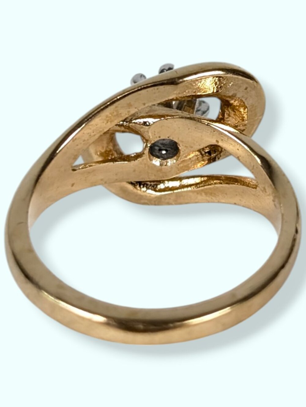 Vintage 18KHGE Double Loop Solitary Stone Ring - Picture 4 of 7